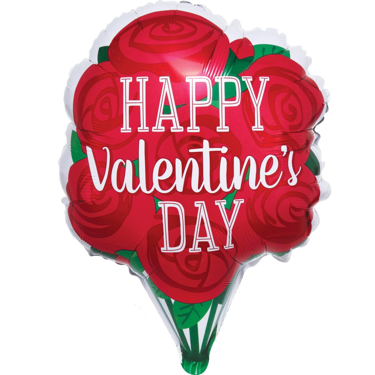 Happy Valentine's Day Red Roses Junior Shape Balloon 35x45cm Balloons & Streamers - Party Centre