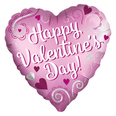 Happy Valentine's Day Simple Swirls Satin Foil Balloon 45cm Balloons & Streamers - Party Centre