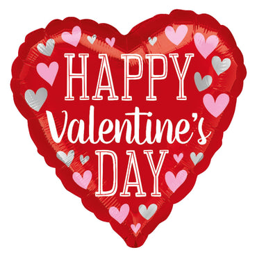 Happy Valentine's Day Pink & Silver Hearts Foil Balloon 45cm Balloons & Streamers - Party Centre