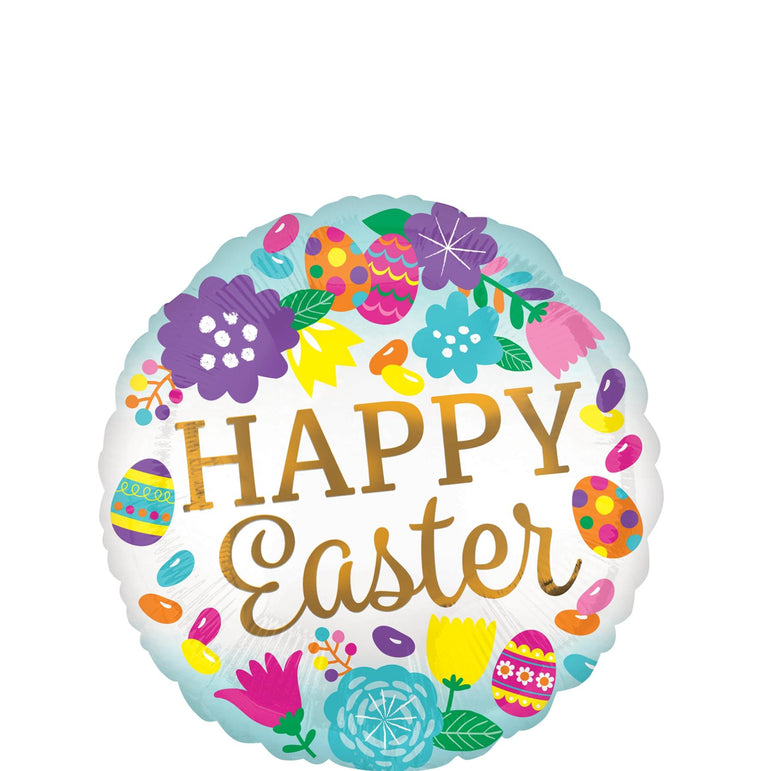 Happy Easter Eggs & Tulips Foil Balloon 45cm Balloons & Streamers - Party Centre