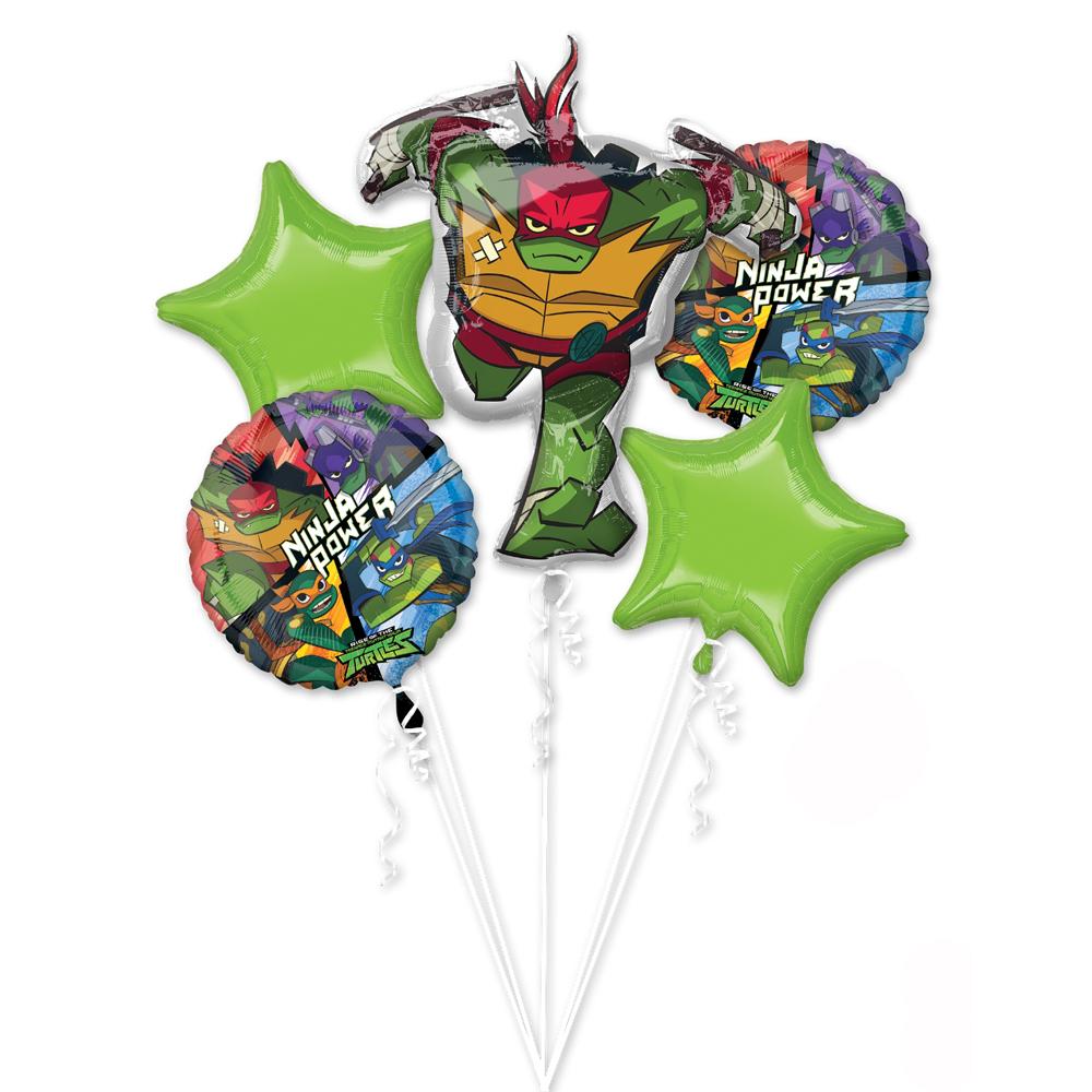 Rise of the TMNT Balloon Bouquet 5pcs Balloons & Streamers - Party Centre