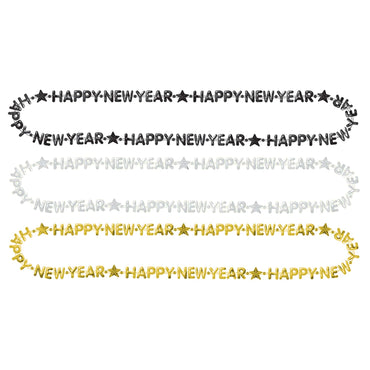 Happy New Year Bead Black Silver Gold Necklace Costumes & Apparel - Party Centre