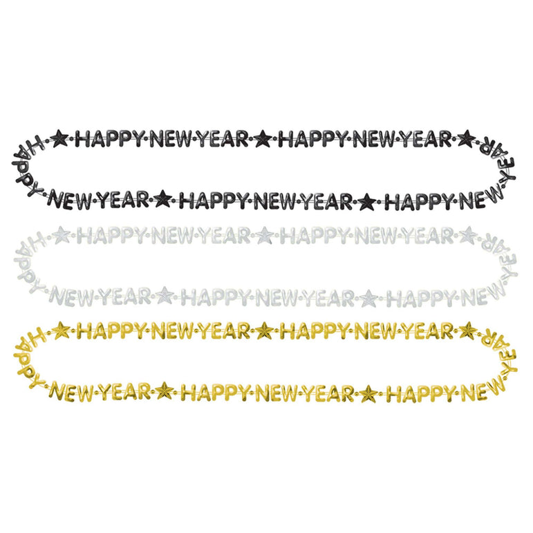 Happy New Year Bead Black Silver Gold Necklace Costumes & Apparel - Party Centre