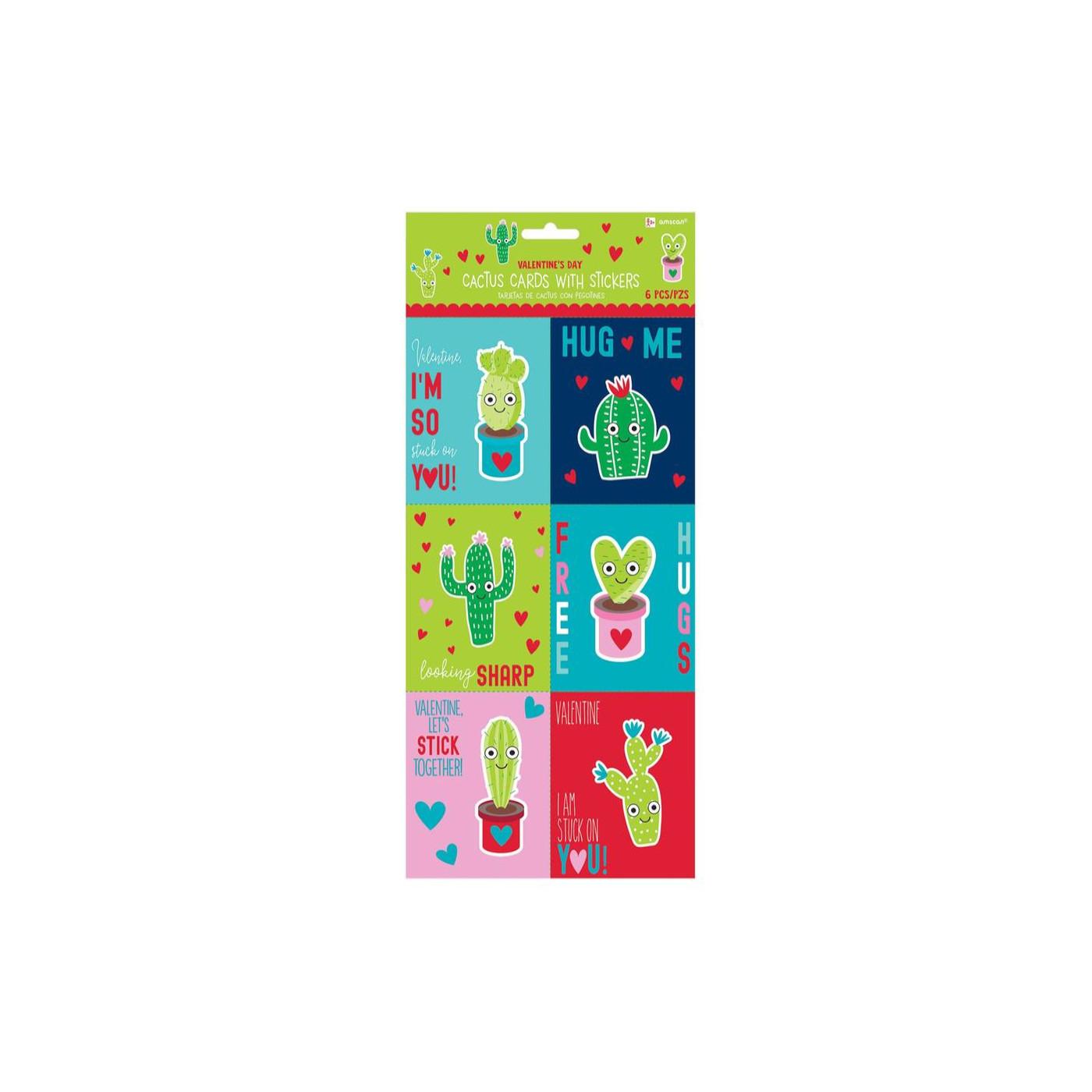 Cactus Cards With Puffy Sticker Card 6pcs Favours - Party Centre