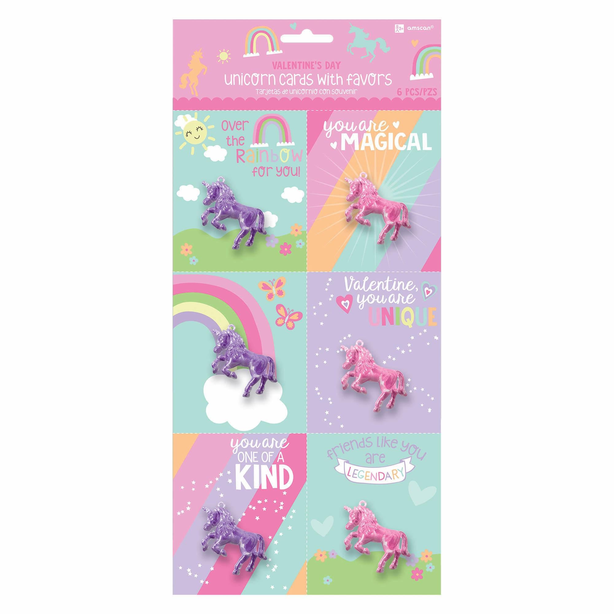 Unicorn Valentine Cards With Figurine 6pcs Favours - Party Centre