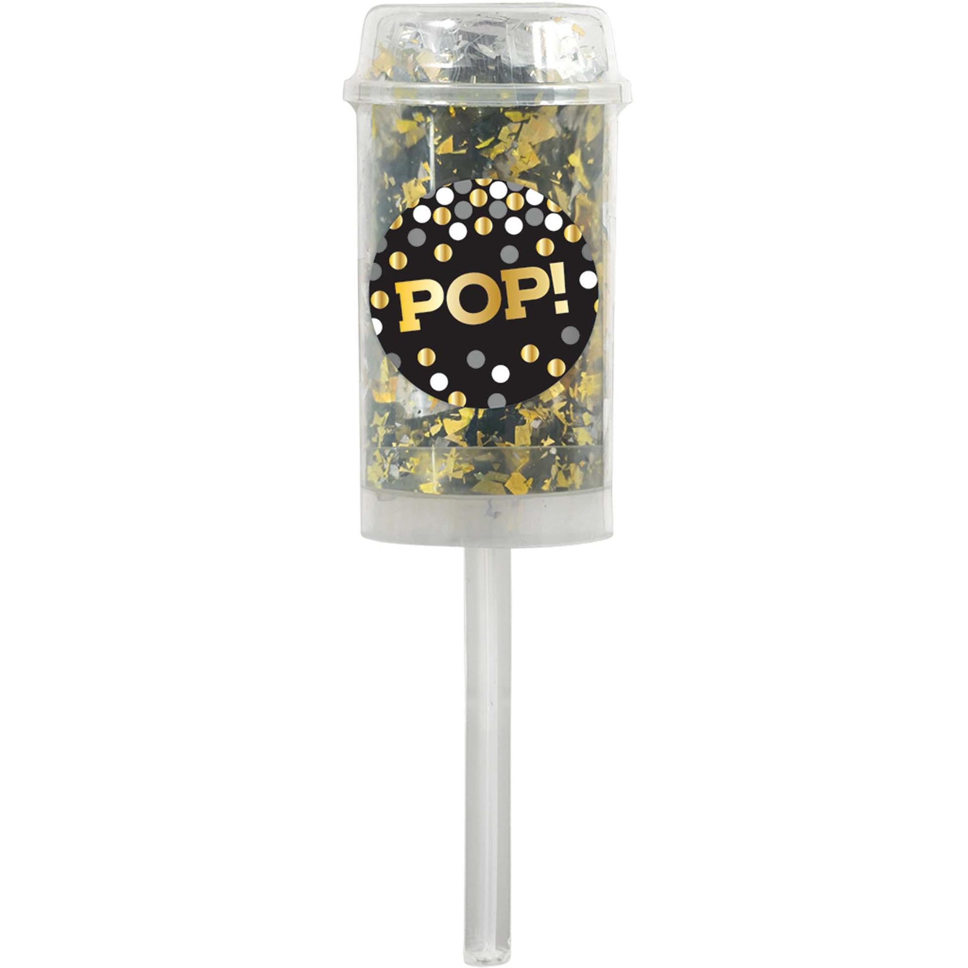 Black, Silver, Gold Foil Push-Up Confetti Poppers 2pcs Decorations - Party Centre