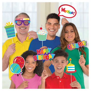 Rainbow Birthday Paper & Plastic Photo Props 13pcs Party Accessories - Party Centre