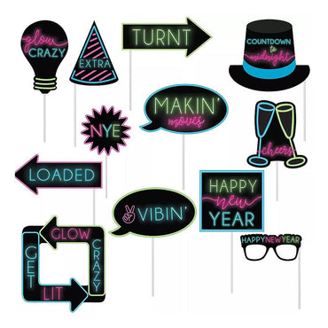 New Year's Eve Glow Jumbo Photo Props 12pcs Party Accessories - Party Centre