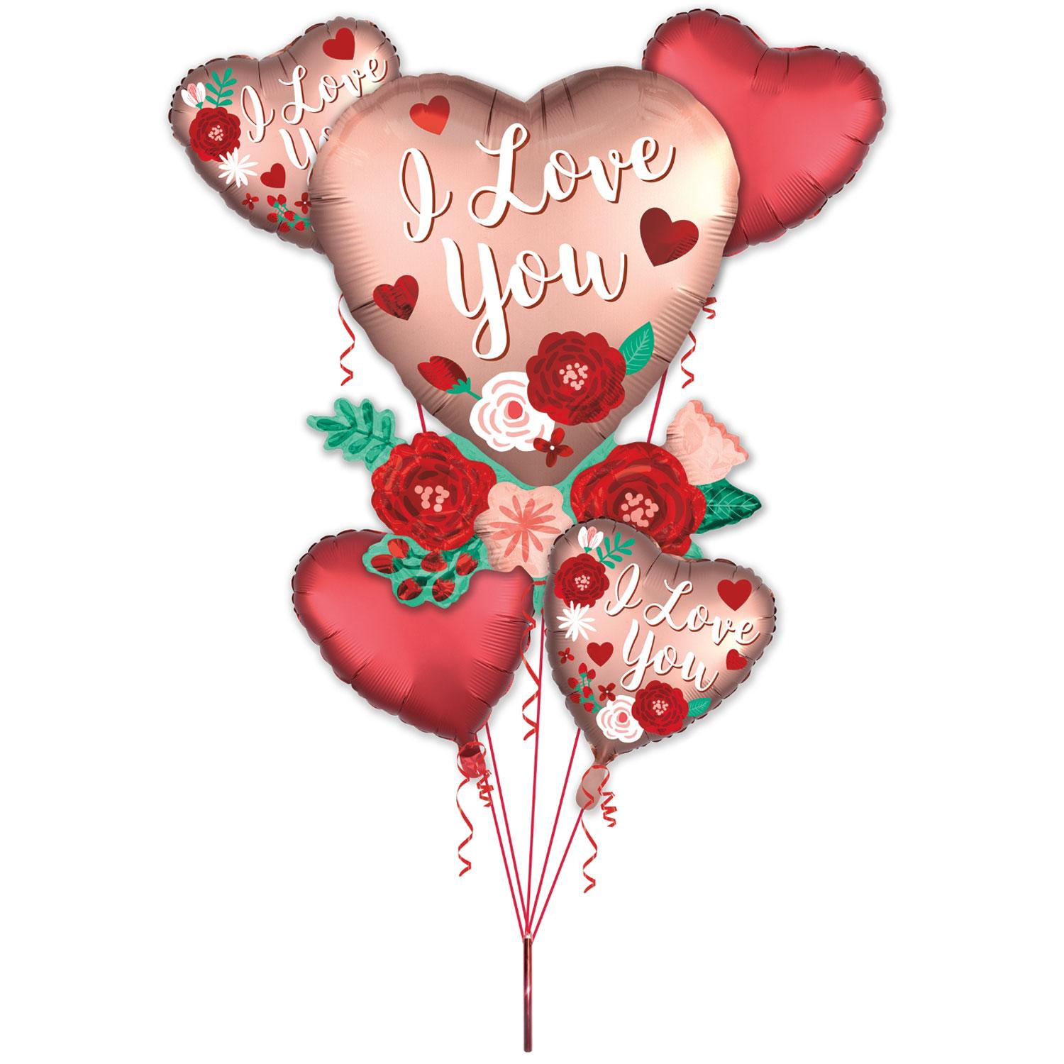 Heart with Flowers Balloon Bouquet 5pcs Balloons & Streamers - Party Centre
