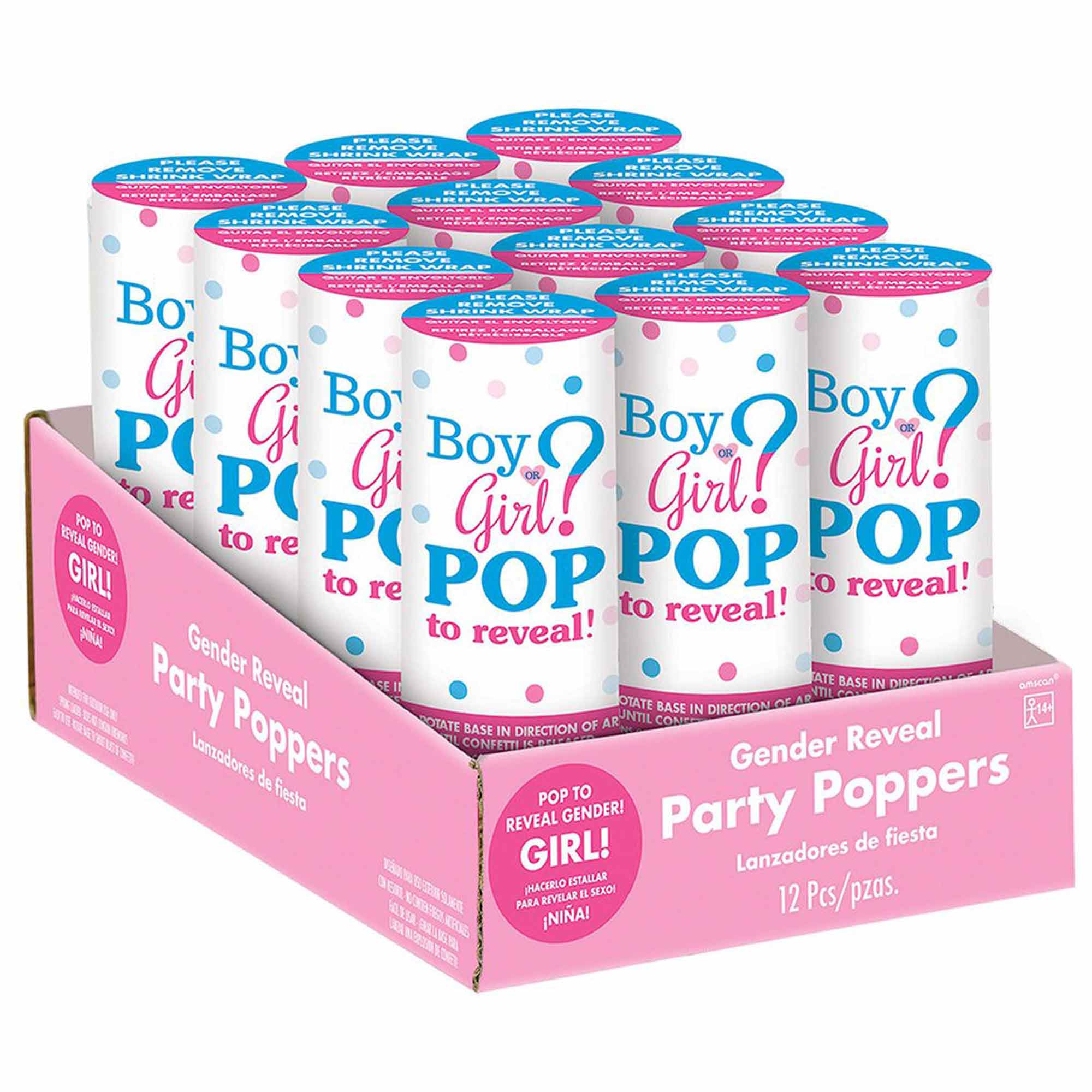 Pink Girl Confetti Party Poppers Foil 12pcs Party Accessories - Party Centre