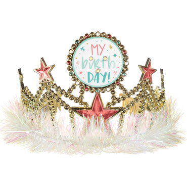 Happy Cake Day Light-Up Tiara Plastic & Iridescent Tinsel