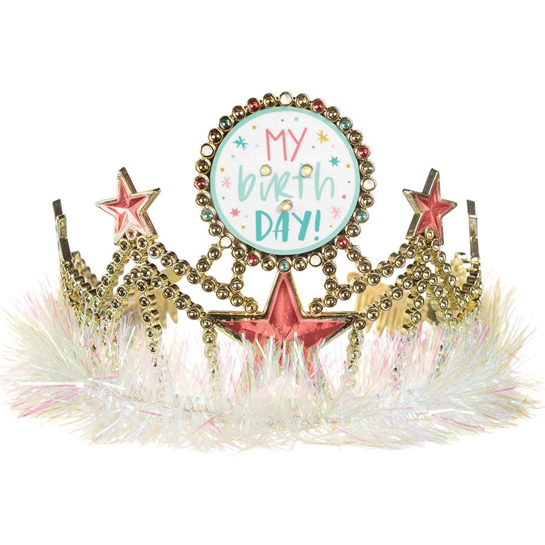 Happy Cake Day Light-Up Tiara Plastic & Iridescent Tinsel