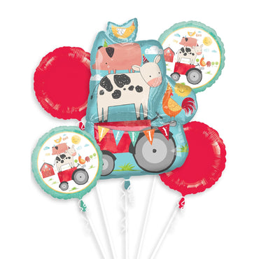 Barnyard Birthday Balloon Bouquet 5pcs Balloons & Streamers - Party Centre