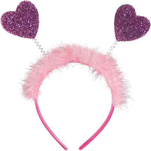 Pink Glitter & Marabou Heart Head Bopper