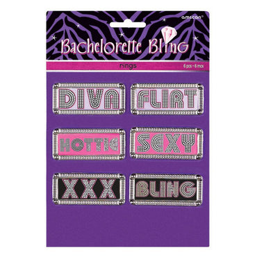 Bachelorette Bling Rings 8pcs Costumes & Apparel - Party Centre