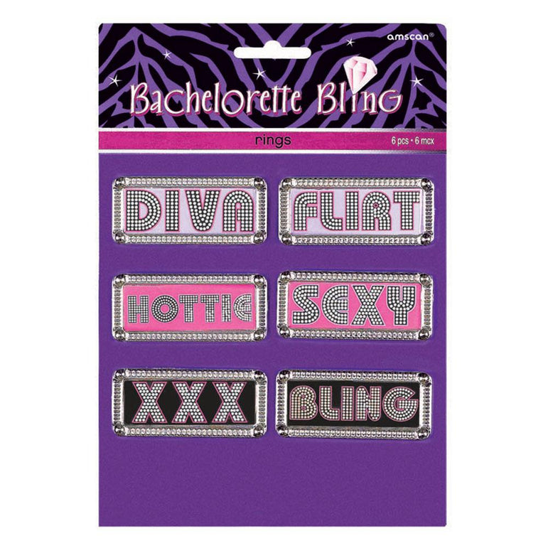 Bachelorette Bling Rings 8pcs Costumes & Apparel - Party Centre