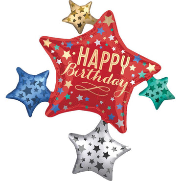 Birthday Satin Cluster SuperShape Balloon 81x88cm Balloons & Streamers - Party Centre