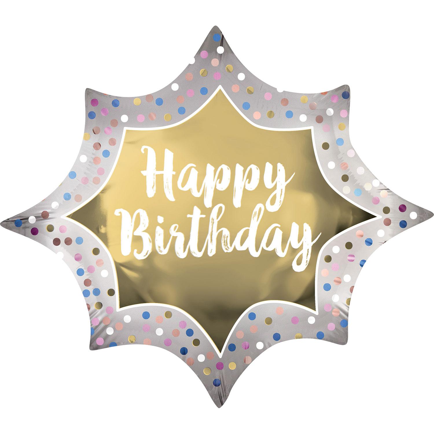 Happy Birthday Satin Gold Burst SuperShape 88x73cm Balloons & Streamers - Party Centre