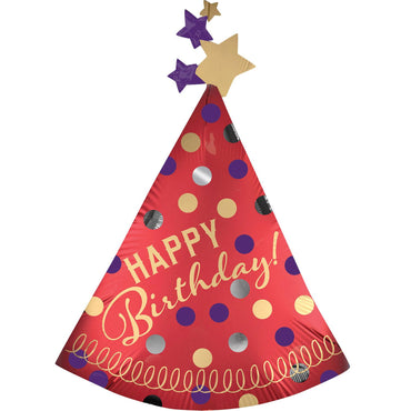 Party Hat Red Satin SuperShape Foil Balloon 68x91cm Balloons & Streamers - Party Centre