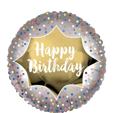 Birthday Satin Gold Burst Foil Balloon 45cm Balloons & Streamers - Party Centre