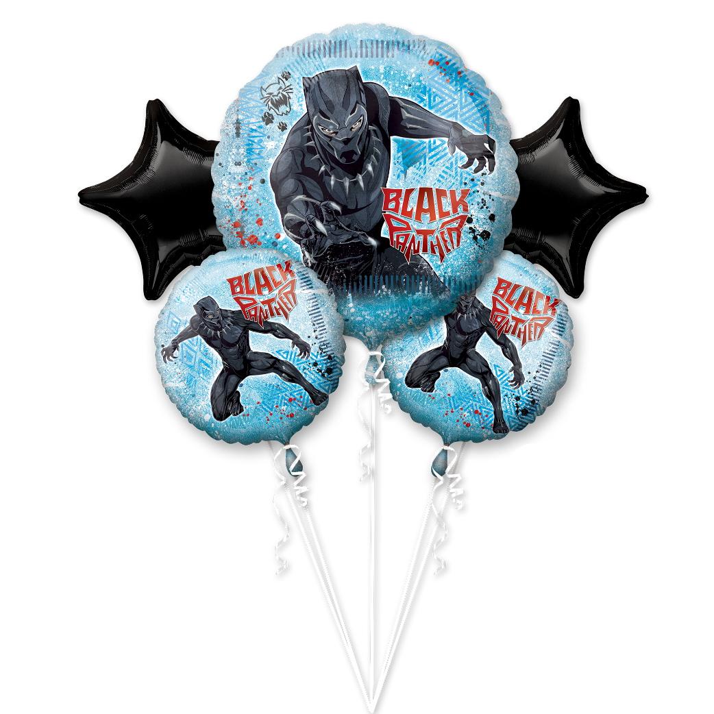 Black Panther Balloon Bouquet 5pcs Balloons & Streamers - Party Centre