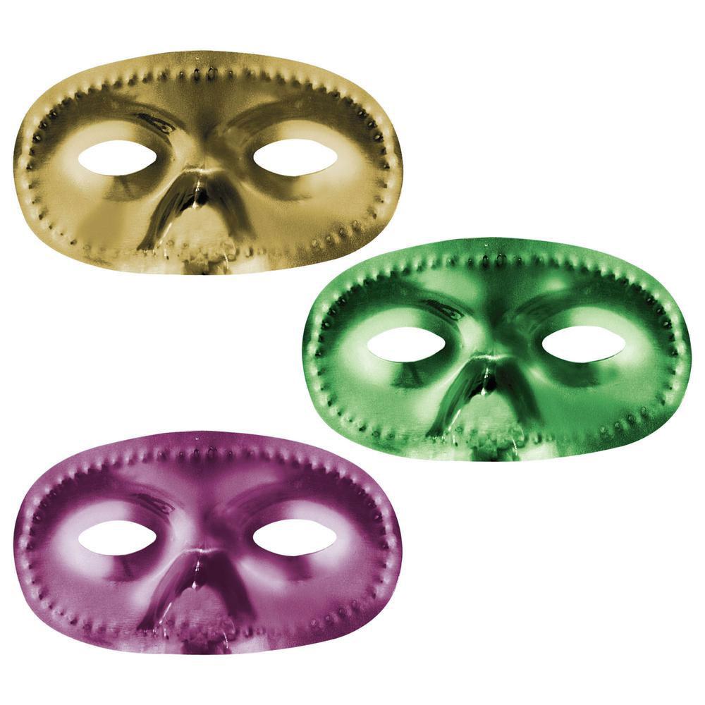 Purple/Green/Gold Metallic Half Masks 3 1/2 x 6in, 12pcs Costumes & Apparel - Party Centre