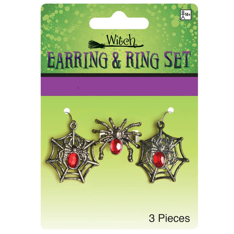 Goth Red Gemst Earring & Ring Costumes & Apparel - Party Centre