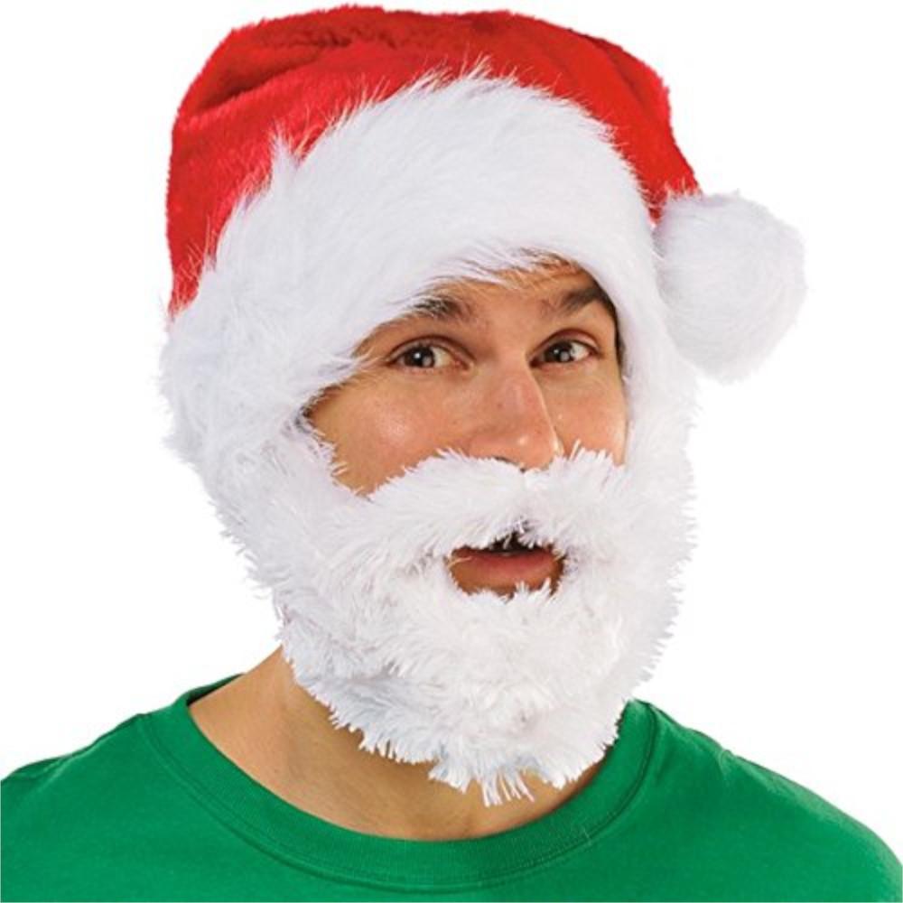 Velour Santa Hat With Plush Beard Costumes & Apparel - Party Centre