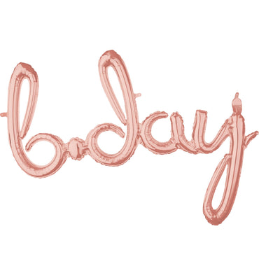 Bday Rose Gold Script Phrase Balloon 93x68cm Balloons & Streamers - Party Centre