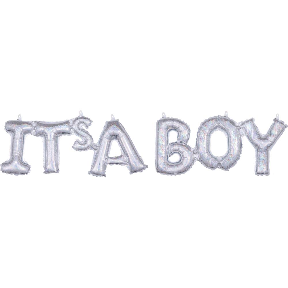 It's A Boy Holographic Block Phrase Foil Balloon Balloons & Streamers - Party Centre