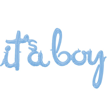 It's A Boy Pastel Blue Script Phrase Balloon 68x50cm Balloons & Streamers - Party Centre