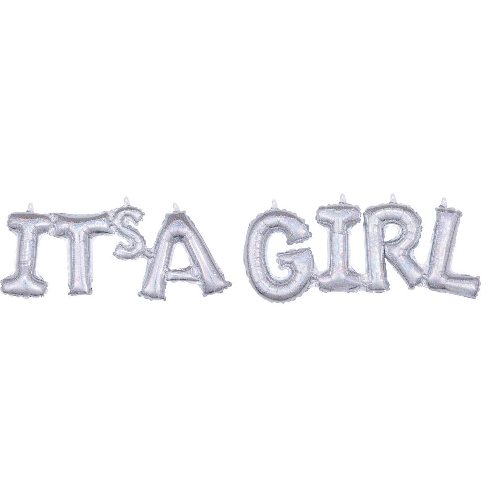It's A Girl Holographic Phrase Foil Balloon Balloons & Streamers - Party Centre
