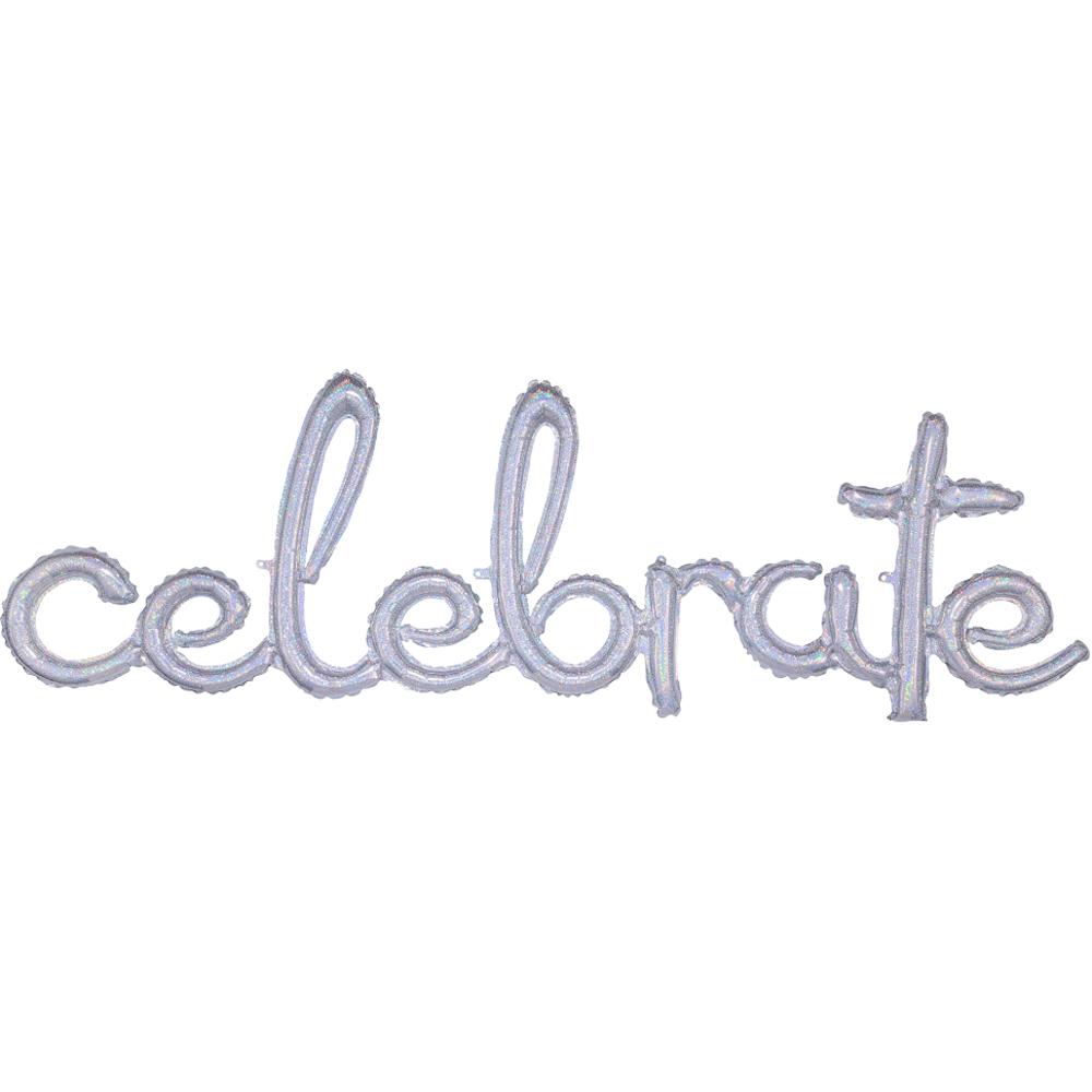 Celebrate Script Phrase Holographic Balloon 149x50cm Balloons & Streamers - Party Centre