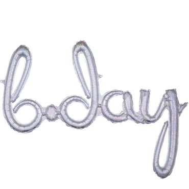 Bday Holographic Script Phrase Balloon 93x68cm Balloons & Streamers - Party Centre