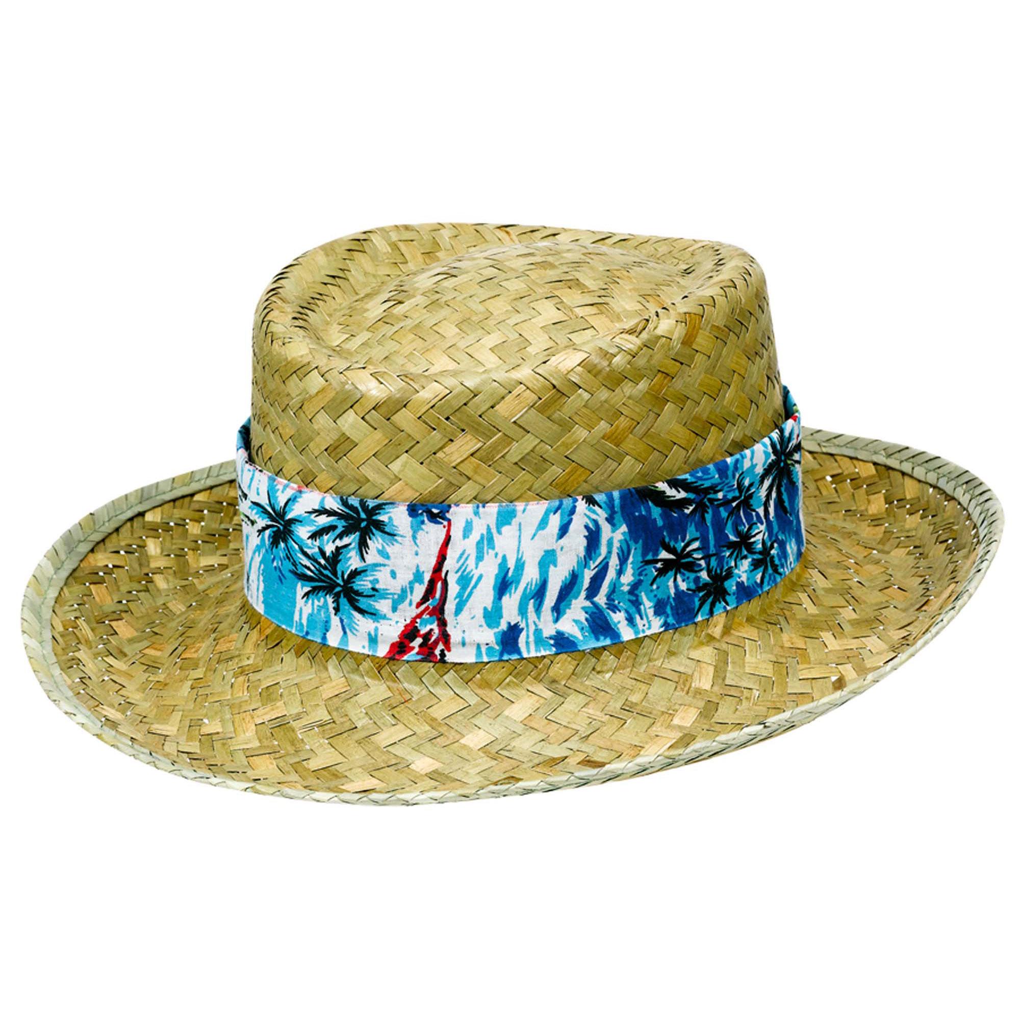 Straw Hat With Floral Band Costumes & Apparel - Party Centre