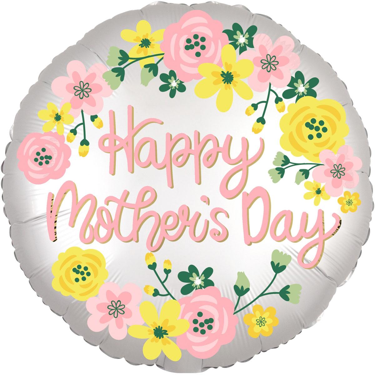 Happy Mother's Day Infused Spring Floral Satin Balloon 45cm Balloons & Streamers - Party Centre