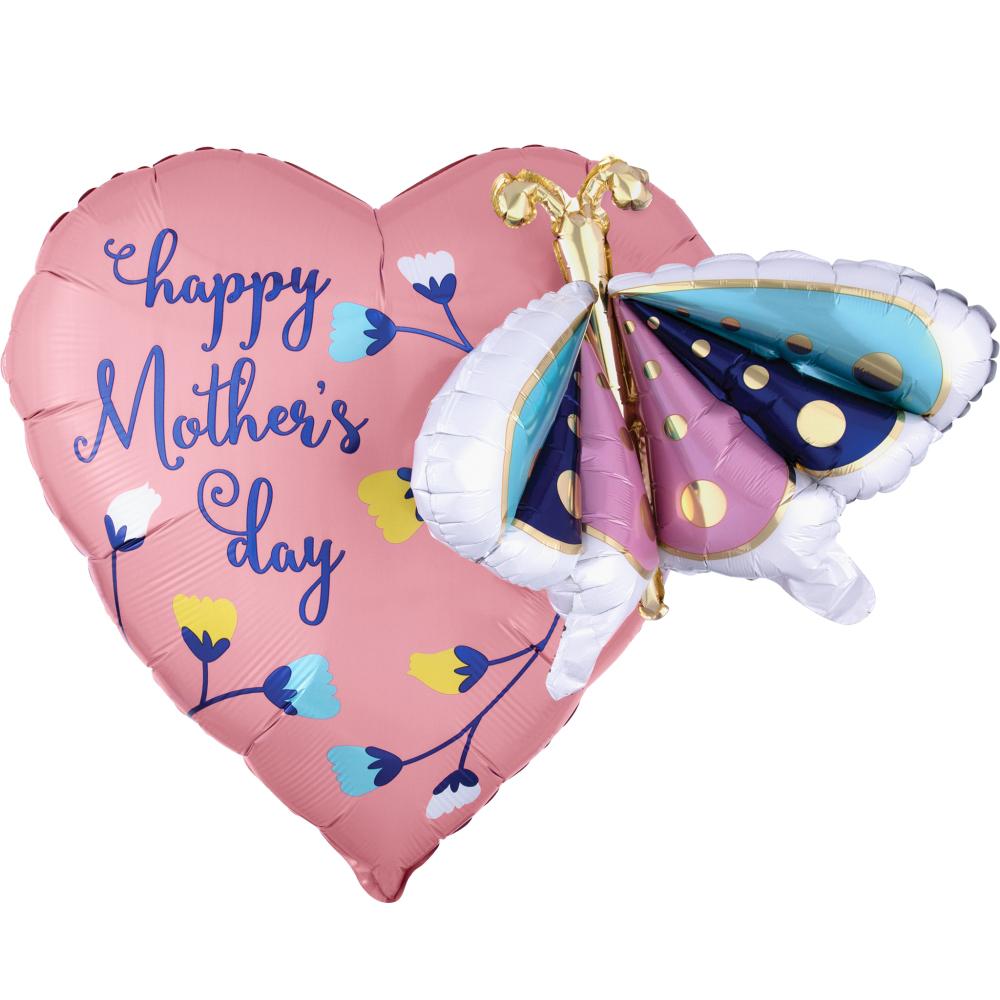 Mother's Day Butterfly & Heart Multi-Balloon 66x60cm Balloons & Streamers - Party Centre