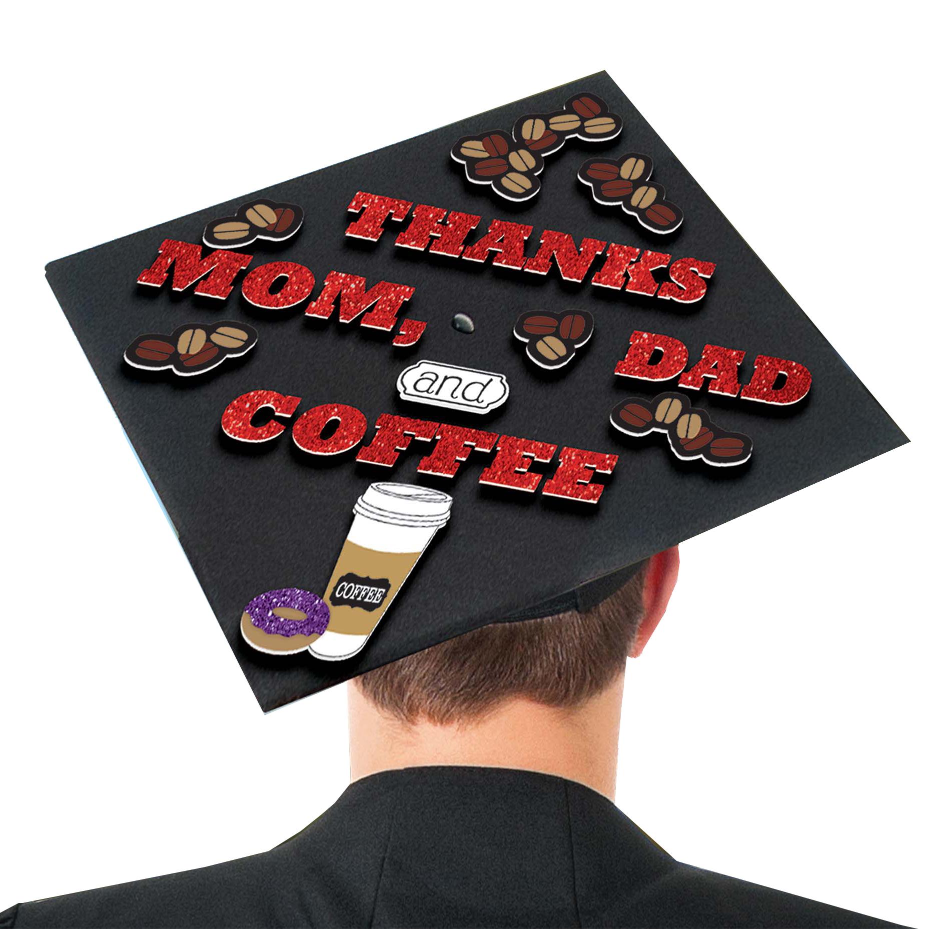 Thanks Mom, Dad & Coffee Grad Cap Decorating Kit Costumes & Apparel - Party Centre