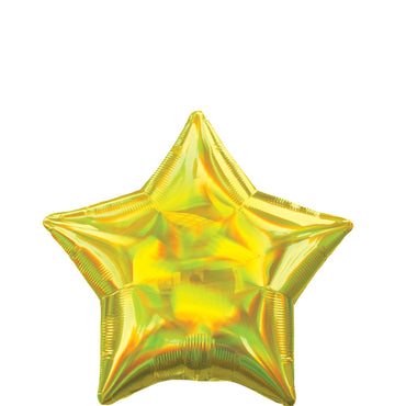 Yellow Iridescent Star Holographic Foil Balloon 45cm Balloons & Streamers - Party Centre