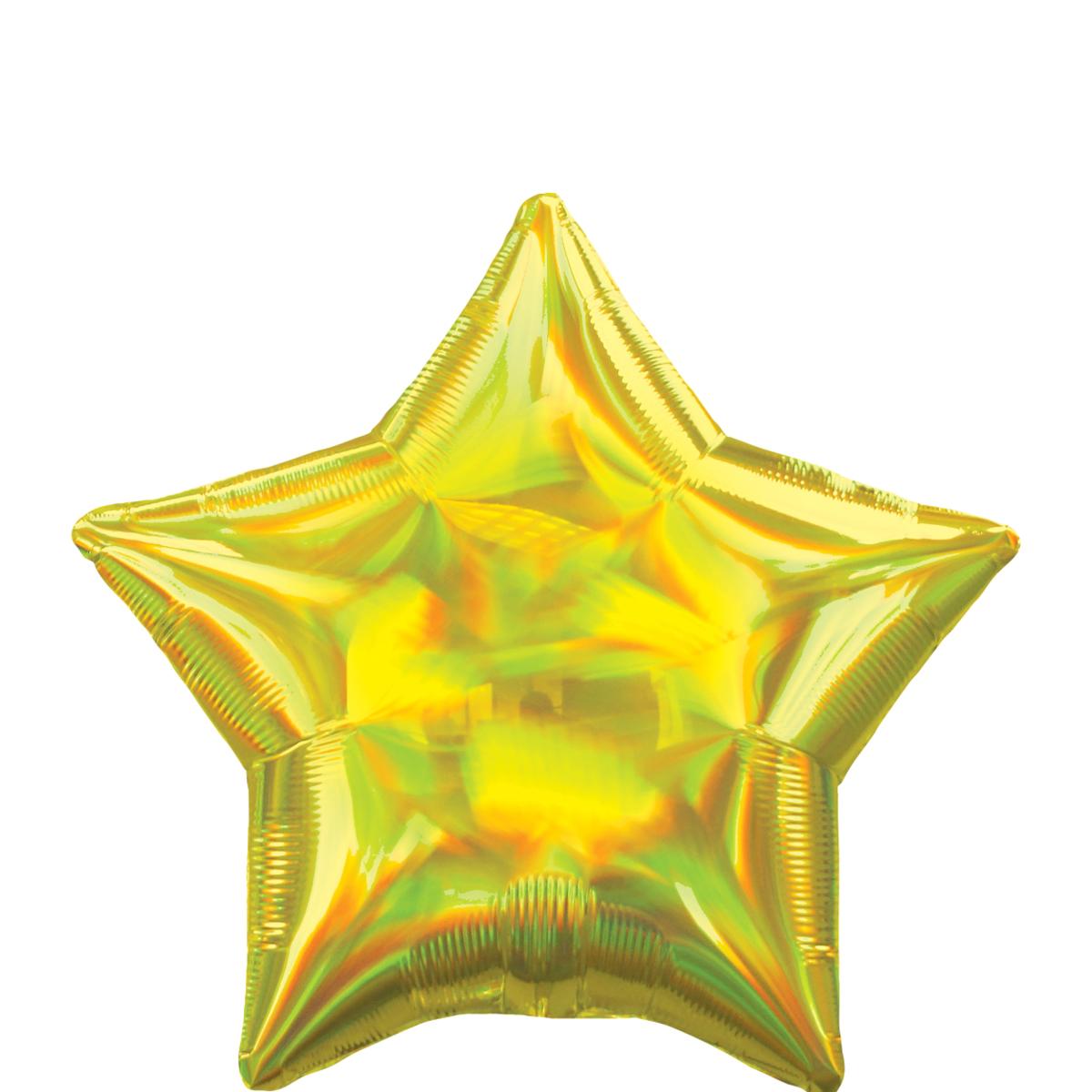 Yellow Iridescent Star Foil Balloon 45cm Balloons & Streamers - Party Centre