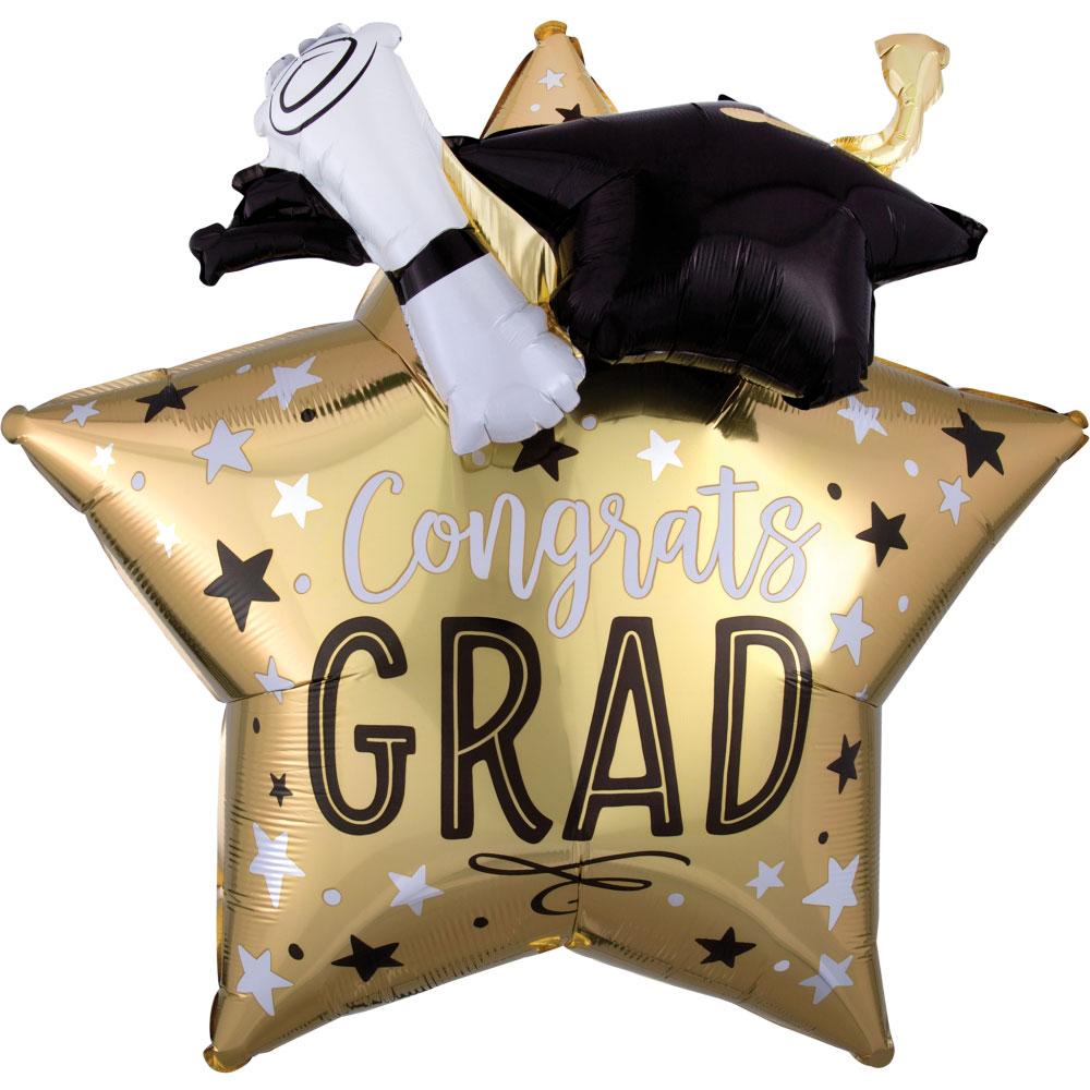 Graduation Star, Cap & Diploma Multi-Balloon 71cm Balloons & Streamers - Party Centre