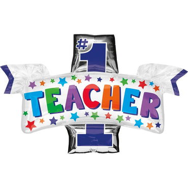 #1 Teacher SuperShape Foil Balloon 96x66cm Balloons & Streamers - Party Centre