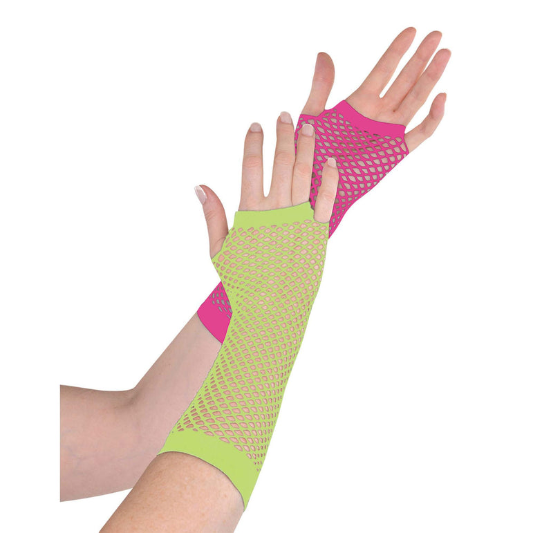 Neon Fishnet Long Gloves Costumes & Apparel - Party Centre
