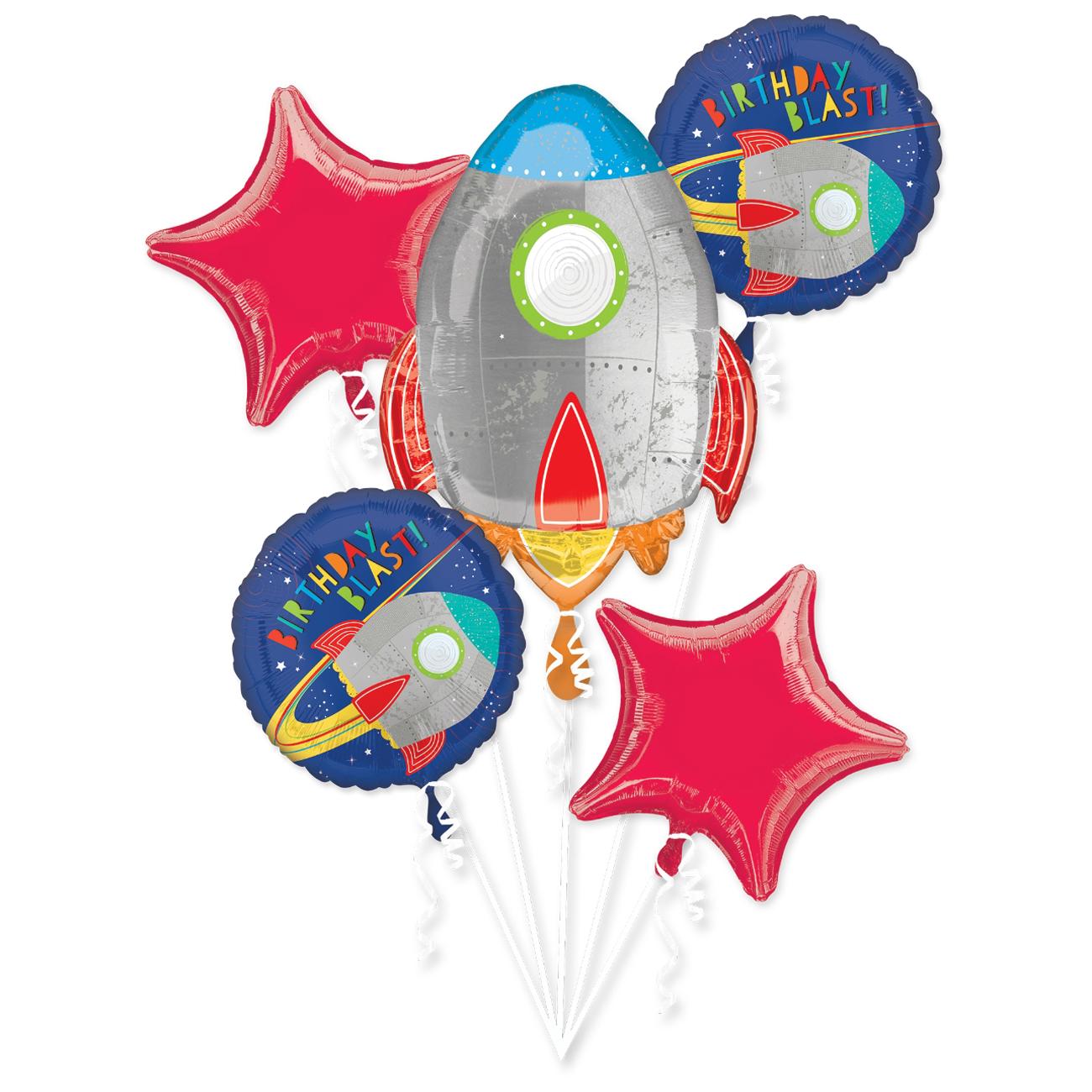 Blast off Balloon Bouquet 5pcs Balloons & Streamers - Party Centre