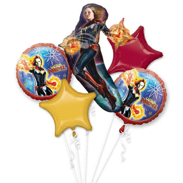 Captain Marvel Balloon Bouquet 5pcs Balloons & Streamers - Party Centre
