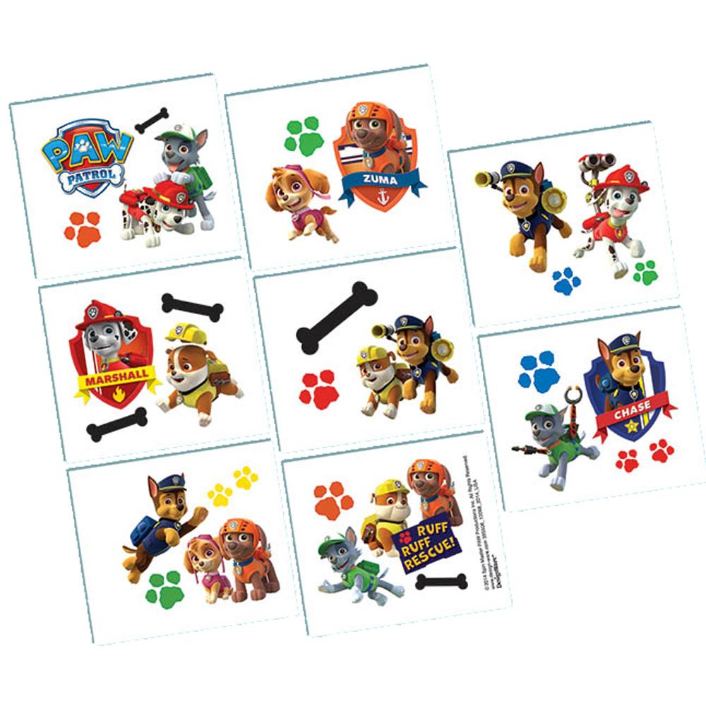 Paw Patrol Favor Tattoos 1 sheet Party Favors - Party Centre