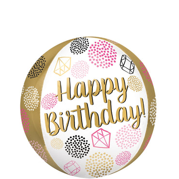 Happy Birthday Gems Orbz Balloon 38x40cm Balloons & Streamers - Party Centre