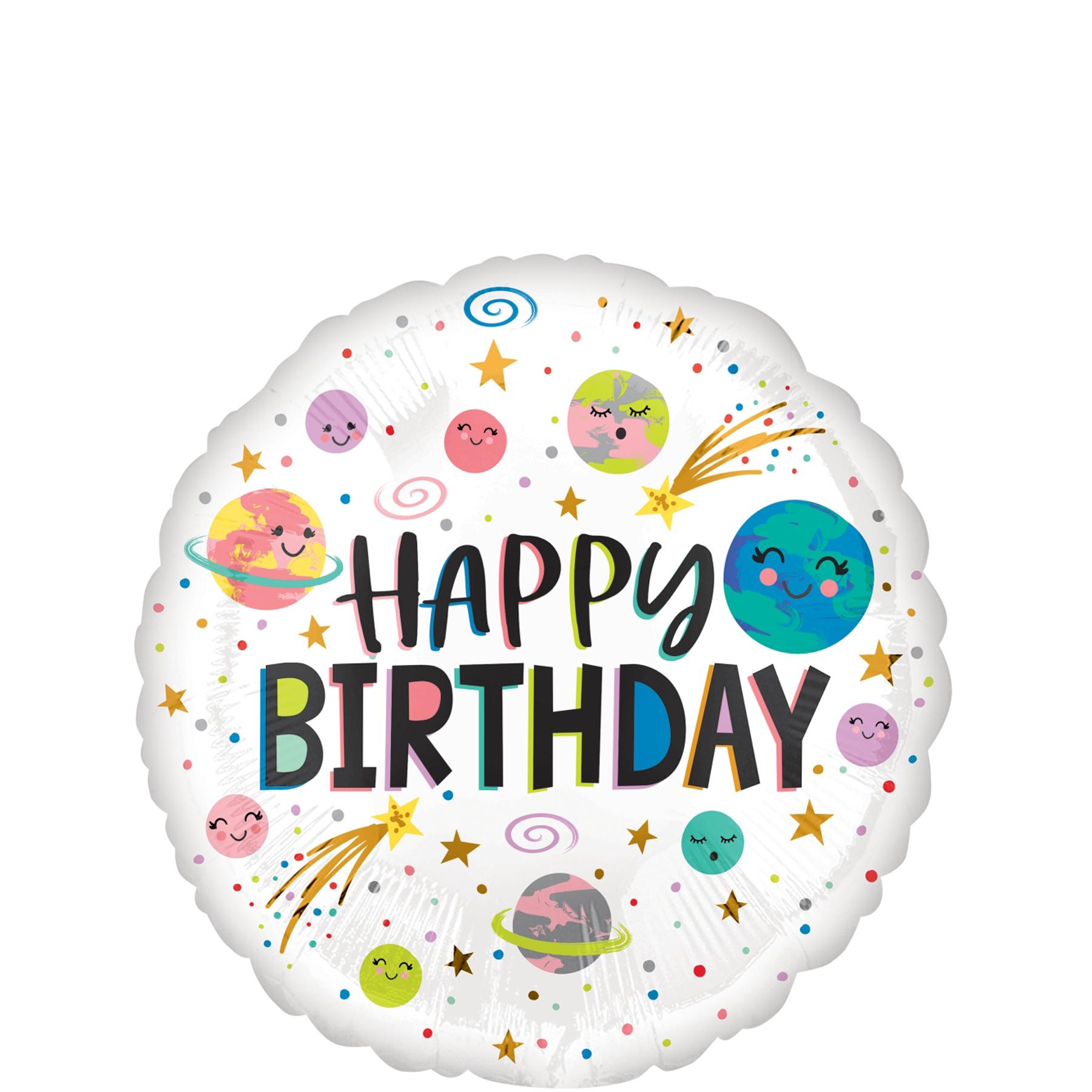 Smiling Galaxy Happy Birthday Foil Balloon 45cm Balloons & Streamers - Party Centre