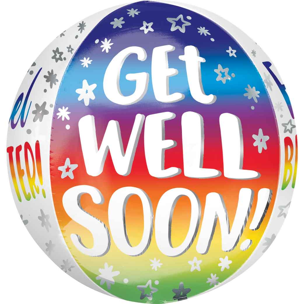 Get Well Soon Silver Rainbow Orbz Balloon 38x40cm Balloons & Streamers - Party Centre