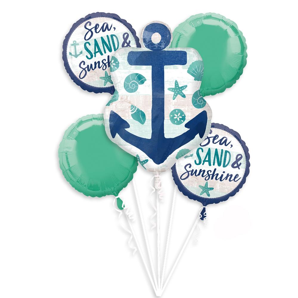 Sea, Sand & Sun Balloon Bouquet 5pcs Balloons & Streamers - Party Centre